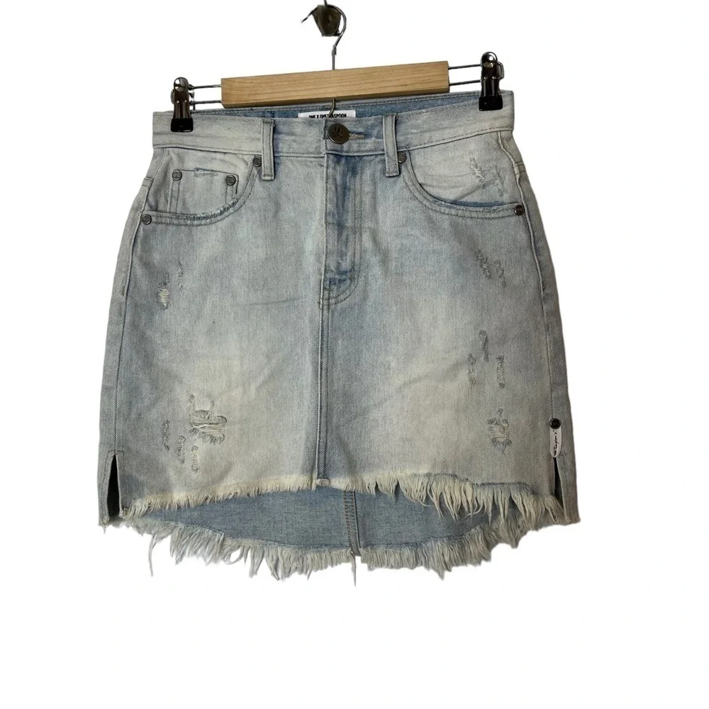 One teaspoon distressed raw hem denim mini skirt